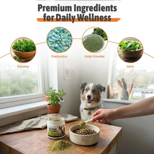 Dog Dental Powder — dog with clean teeth and fresh breath after using dental powder