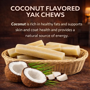 Coconut Himalayan Yak Chew size guide — 3-4 oz, suggested for most dogs