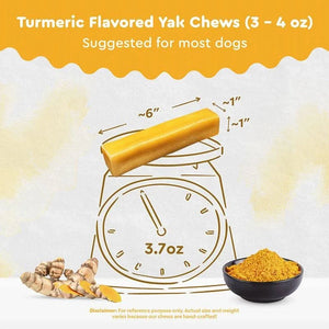 Turmeric Himalayan Yak Chew size guide — 3-4 oz, suggested for most dogs
