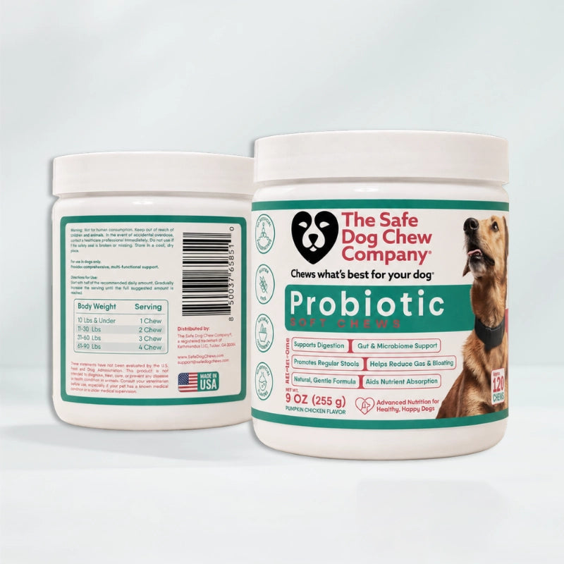 Probiotic Soft Chews — bag showing CFU count and probiotic strains for dogs